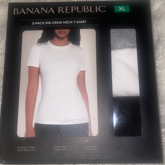 BN Banana Republic Womens 3 pcs Ribbed crew neck T-Shirt Gray, White & Black #XL - Picture 4 of 4